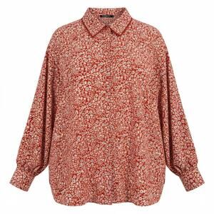 SHEIN Women’s Plus Floral Spring Summer Long Sleeve Button Down Top Red 3XL